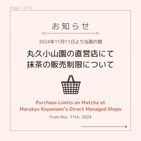 11月11日より、丸久小山園の直営店にて抹茶の販売制限について / Purchase limits on Matcha at our direct managed shops, started from Nov. 11th, 2024